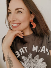 Load image into Gallery viewer, Half Moon drop earrings in Terracotta and Marble