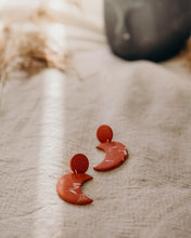 Load image into Gallery viewer, Half Moon drop earrings in Terracotta and Marble
