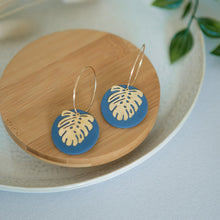 Load image into Gallery viewer, Lolita in DARK BLUE, a Matte Disc on a 24 karat Gold-Plated Hoop. Choice of 5 charms.