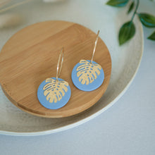 Load image into Gallery viewer, Lolita in SKY BLUE, a Matte Disc on a 24 karat Gold-Plated Hoop. Choice of 5 charms.