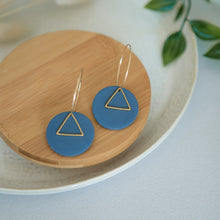 Load image into Gallery viewer, Lolita in DARK BLUE, a Matte Disc on a 24 karat Gold-Plated Hoop. Choice of 5 charms.