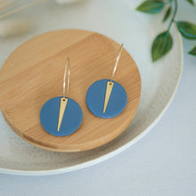 Load image into Gallery viewer, Lolita in DARK BLUE, a Matte Disc on a 24 karat Gold-Plated Hoop. Choice of 5 charms.