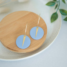 Load image into Gallery viewer, Lolita in SKY BLUE, a Matte Disc on a 24 karat Gold-Plated Hoop. Choice of 5 charms.