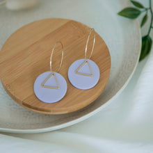 Load image into Gallery viewer, Lolita in LILAC, a Matte Disc on a 24 karat Gold-Plated Hoop. Choice of 5 charms.