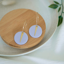 Load image into Gallery viewer, Lolita in LILAC, a Matte Disc on a 24 karat Gold-Plated Hoop. Choice of 5 charms.