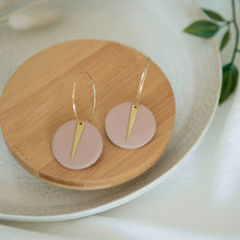 Load image into Gallery viewer, Lolita in Dusty Pink, a Matte Disc on a 24 karat Gold-Plated Hoop. Choice of 5 charms.
