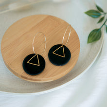 Load image into Gallery viewer, Lolita in BLACK, a Matte Disc on a 24 karat Gold-Plated Hoop. Choice of 5 charms.