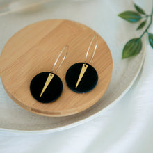 Load image into Gallery viewer, Lolita in BLACK, a Matte Disc on a 24 karat Gold-Plated Hoop. Choice of 5 charms.