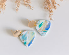 Load image into Gallery viewer, Aqua Trapeze Dangles with Gold Plated Stud Disc