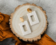 Load image into Gallery viewer, Rectangle Dangles in NEUTRAL with Gold Coloured Disc Stud