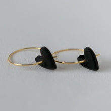 Load image into Gallery viewer, Love Heart on a Hoop in BLACK, 22 karat Gold-Plated Brass. More colours available