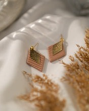 Load image into Gallery viewer, Textured BLUSH PINK Diamond with Polished Gold Plated Charm on a 22 karat Gold Plated Ball Stud