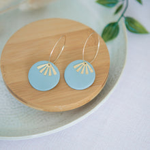 Load image into Gallery viewer, Lolita in MINT GREEN, a Matte Disc on a 24 karat Gold-Plated Hoop. Choice of 5 charms.
