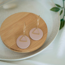 Load image into Gallery viewer, Lolita in Dusty Pink, a Matte Disc on a 24 karat Gold-Plated Hoop. Choice of 5 charms.
