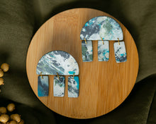 Load image into Gallery viewer, Abstract Statement Studs in Blues and Greens.
