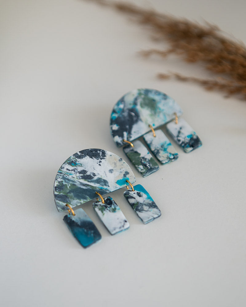 Abstract Statement Studs in Blues and Greens.