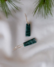 Load image into Gallery viewer, Howlite Effect EMERALD Resin Drops on a 24 karat Gold-Plated Hoop
