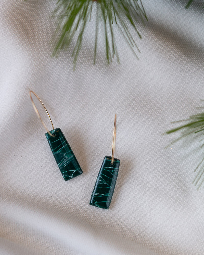 Howlite Effect EMERALD Resin Drops on a 24 karat Gold-Plated Hoop