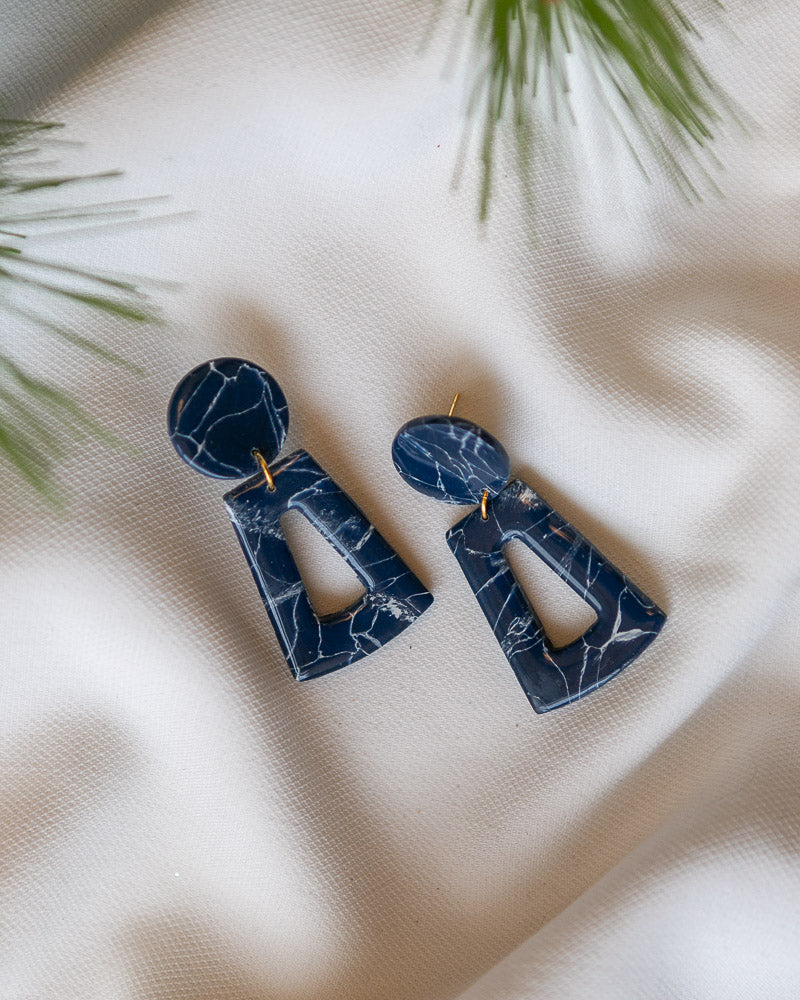 Howlite Effect NAVY Trapeze Resin Stud Drops