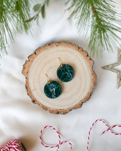 Load image into Gallery viewer, Howlite Effect EMERALD Resin Disc Dangles on a 22 karat Gold-Plated Ball Stud
