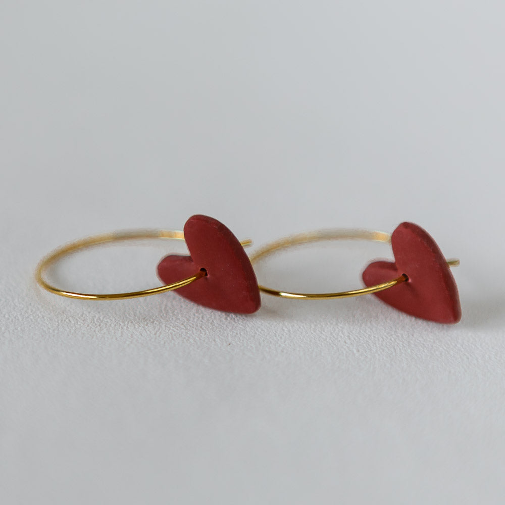 Love Heart on a Hoop in RED, 22 karat Gold-Plated Brass. More colours available