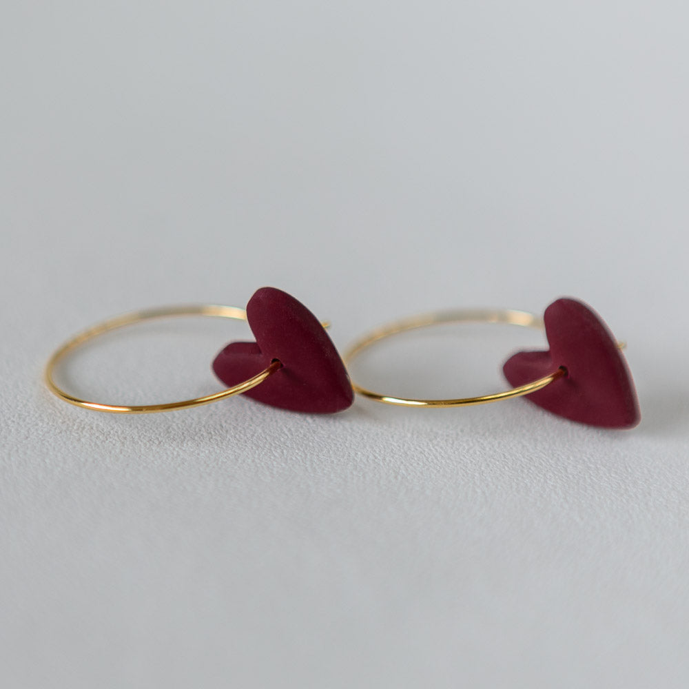 Love Heart on a Hoop in PLUM, 22 karat Gold-Plated Brass. More colours available