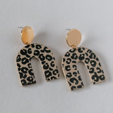 Load image into Gallery viewer, Leopard Print Arches on a Gold Plated Disc Stud
