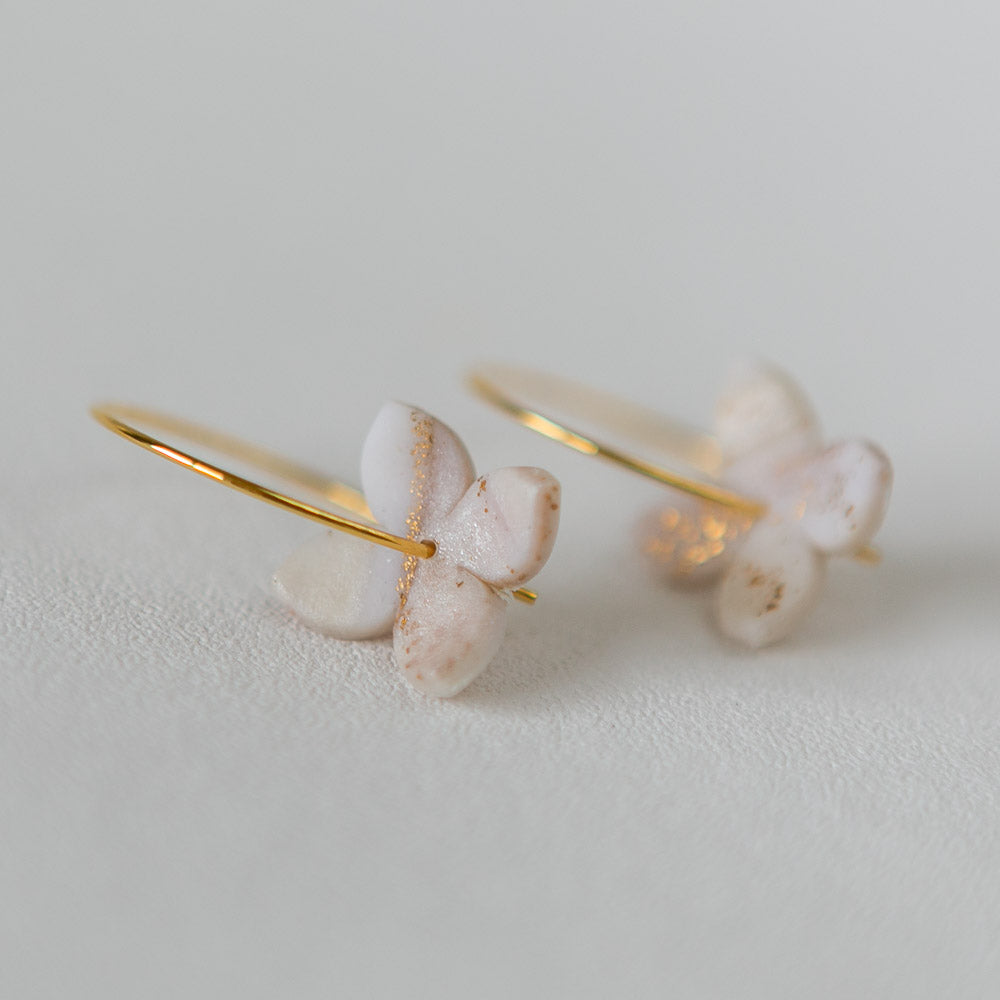 Dainty Flower in Pearl and Gold Leaf on a Hoop - 2 Styles Available