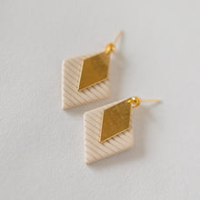 Load image into Gallery viewer, Textured WHITE Diamond with Polished Gold Plated Charm on a 22 karat Gold Plated Ball Stud
