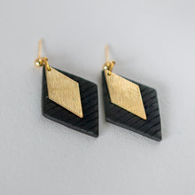 Load image into Gallery viewer, Textured BLACK Diamond with Polished Gold Plated Charm on a 22 karat Gold Plated Ball Stud
