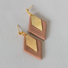 Load image into Gallery viewer, Textured PLUM Diamond with Polished Gold Plated Charm on a 22 karat Gold Plated Ball Stud

