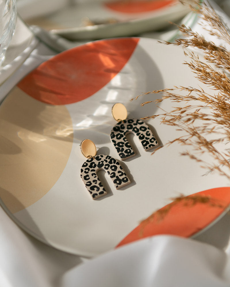 Leopard Print Arches on a Gold Plated Disc Stud