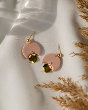Load image into Gallery viewer, Gladys in BLUSH PINK - A Minimal Stud Dangle with Gold Plated Hammered Disc Charm. More Colours Available
