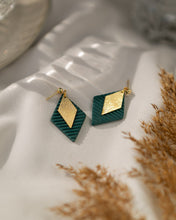 Load image into Gallery viewer, Textured TEAL Diamond with Polished Gold Plated Charm on a 22 karat Gold Plated Ball Stud
