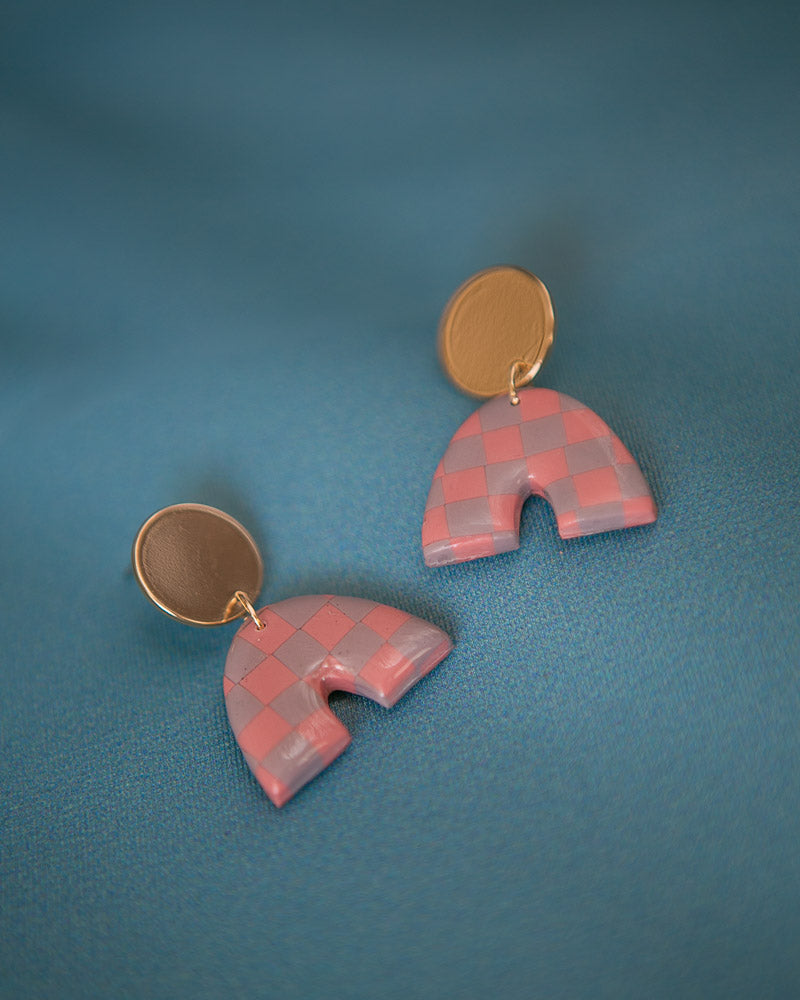 Checkered Pastel Arches with Gold Plated Disc Stud