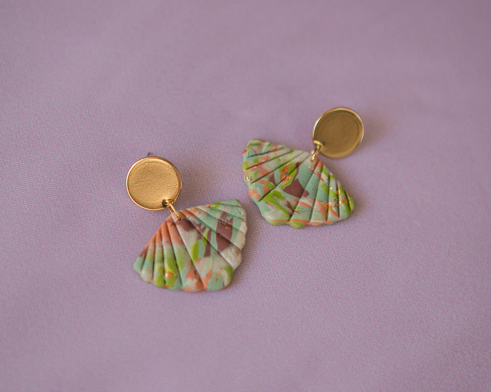 Multi Coloured Seashell on a Gold Plated Disc Stud